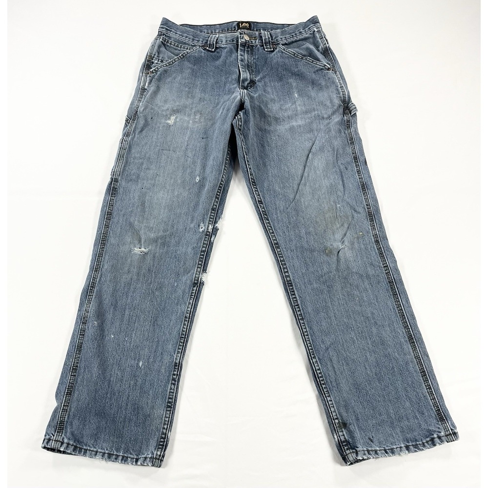 Vintage Lee Carpenter Jeans Men 32x31 Distressed Paint Splatter Workwear Y2K